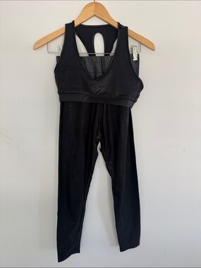 Carbon38 Black Full-Length Legging Jumpsuit with Built-In Bra